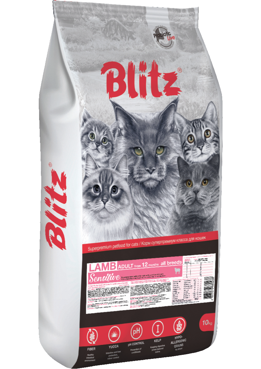 Blitz Sensitive «Ягнёнок» сухой корм для взрослых кошек