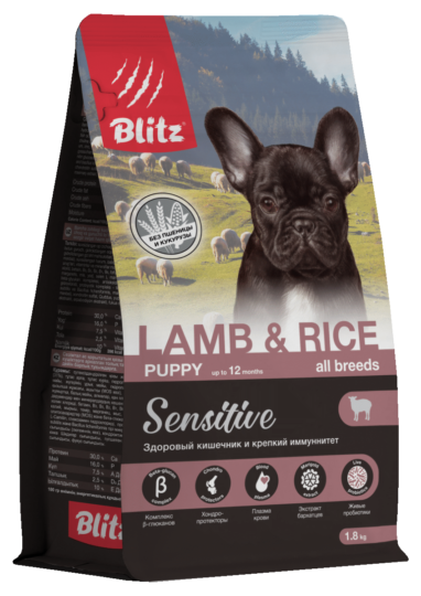 Blitz Sensitive с ягнёнком и рисом сухой корм для щенков всех пород