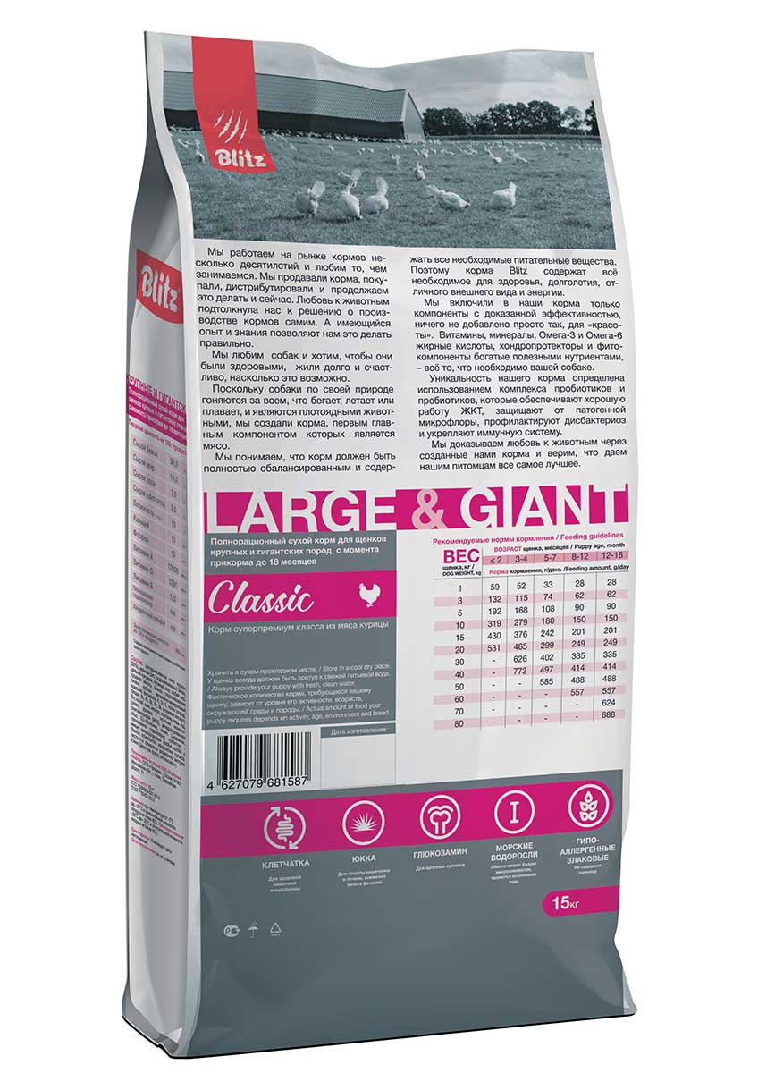 Blitz Classic сухой корм для щенков крупных и гигантских пород Blitz Classic сухой корм для щенков крупных и гигантских пород