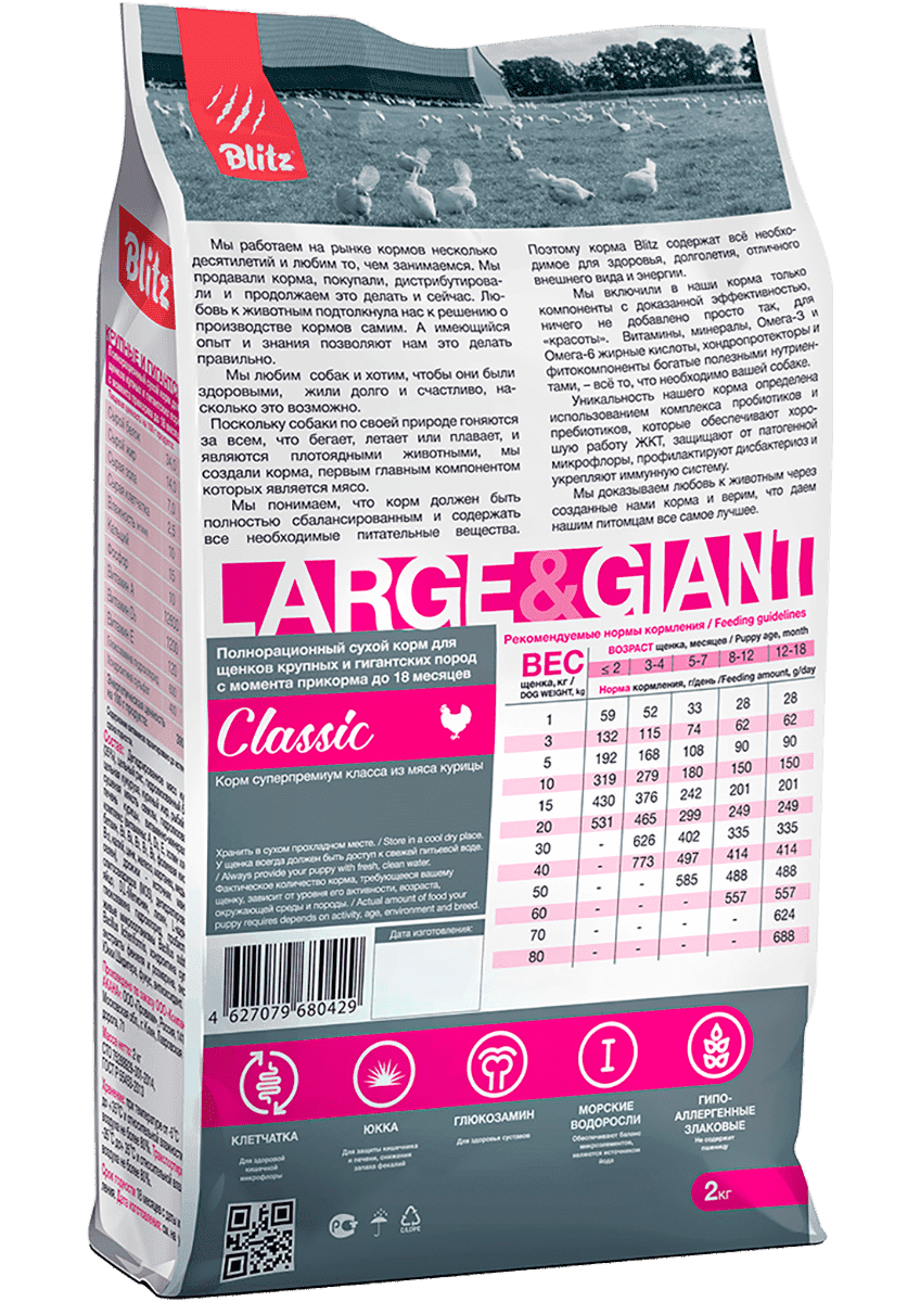 Blitz Classic сухой корм для щенков крупных и гигантских пород Blitz Classic сухой корм для щенков крупных и гигантских пород