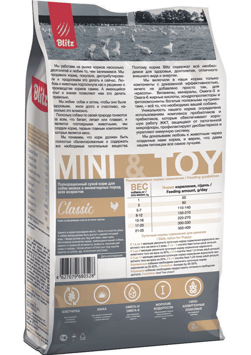 Blitz Classic сухой корм для собак мелких и миниатюрных пород всех возрастов