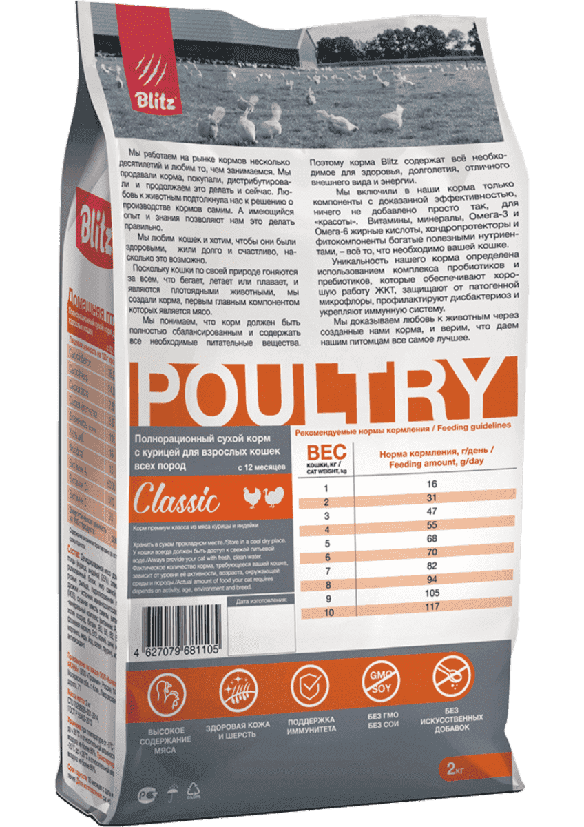 Blitz Classic «Домашняя птица» сухой корм для взрослых кошек