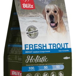 Blitz Holistic СВЕЖАЯ ФОРЕЛЬ — монопротеиновый сухой корм для взрослых собак средних и крупных пород