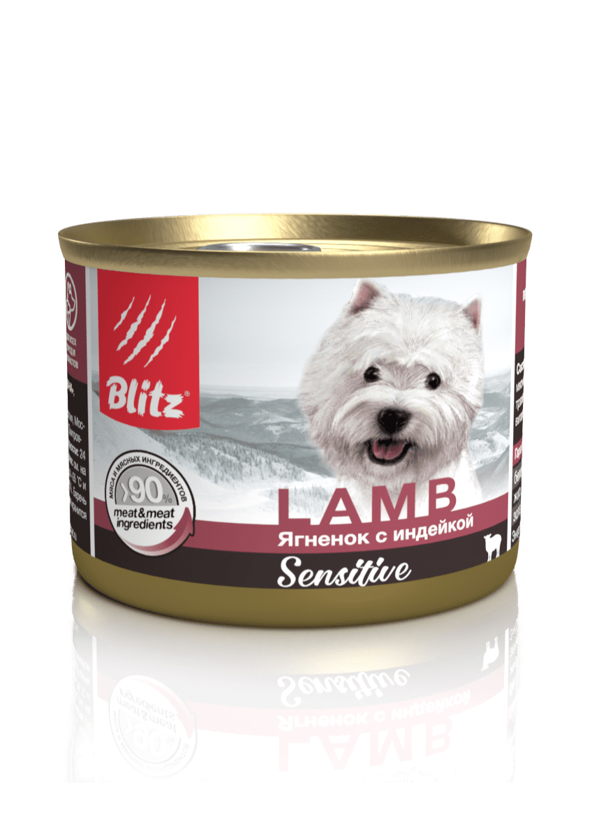 Blitz Sensitive «Ягнёнок с индейкой» консервированный корм для собак всех пород и возрастов