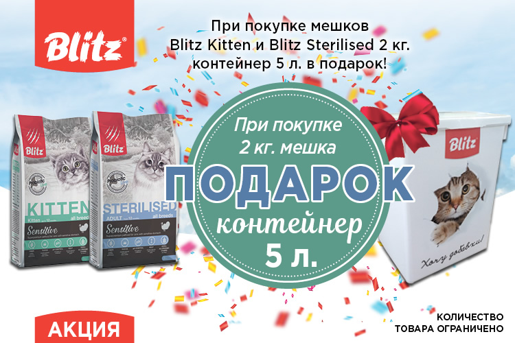 Акция на корма для кошек и котят: контейнер в подарок