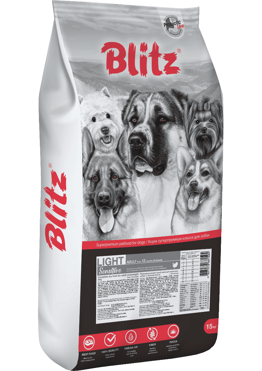 Blitz Sensitive Light & Fit сухой корм для взрослых собак с лишним весом Blitz Sensitive Light & Fit сухой корм для взрослых собак с лишним весом