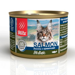 Blitz Holistic «Лосось с креветками» нежное суфле — влажный корм для взрослых кошек