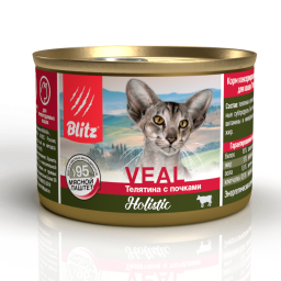 Blitz Holistic «Телятина с почками» мясной паштет — влажный корм для взрослых кошек