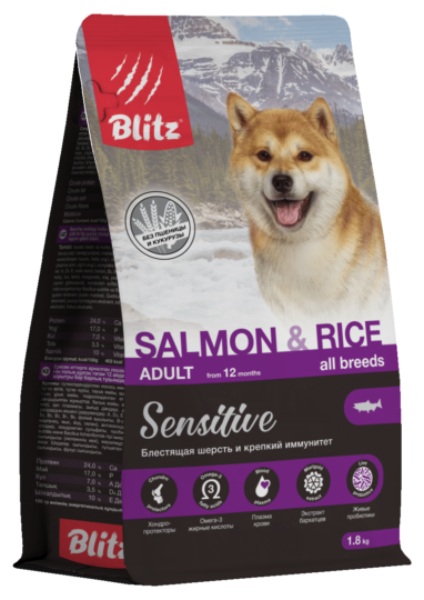 Blitz Sensitive Salmon & Rice сухой корм для взрослых собак всех пород